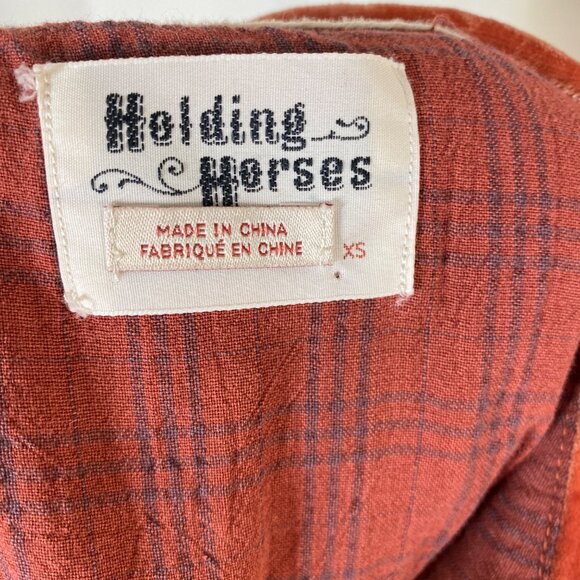 Anthro Holding Horses Rust Silk Blend Crushed Velvet Button Down Blouse Shirt XS - Picture 8 of 16